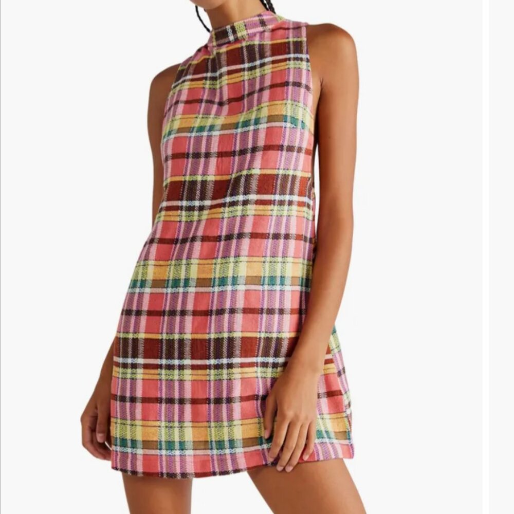 NWTFree People Walk the Plank Plaid Sleeveless Minidress Festival Concert Pink L
